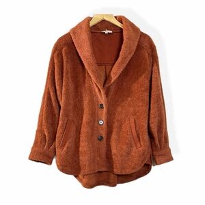 Skies Are Blue Rust Faux Fur Chenille Shawl Collar Cardigan